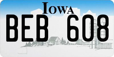 IA license plate BEB608