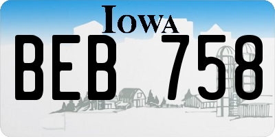 IA license plate BEB758