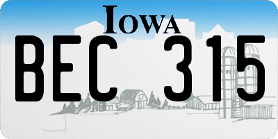 IA license plate BEC315