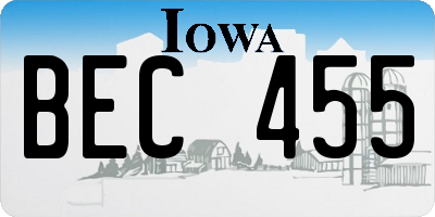 IA license plate BEC455