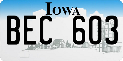IA license plate BEC603