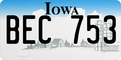 IA license plate BEC753