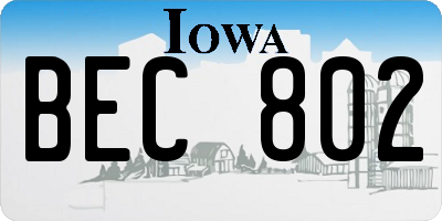 IA license plate BEC802