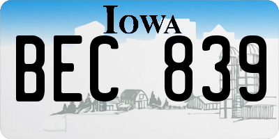 IA license plate BEC839