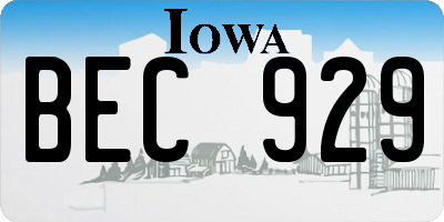 IA license plate BEC929