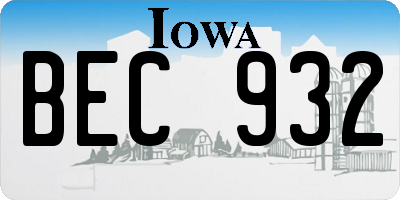 IA license plate BEC932
