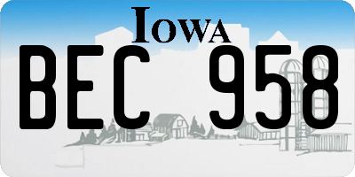 IA license plate BEC958