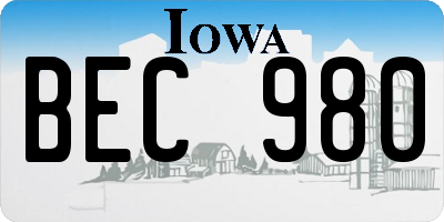 IA license plate BEC980