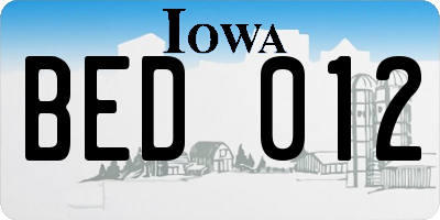 IA license plate BED012