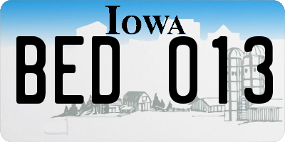 IA license plate BED013