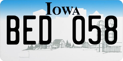 IA license plate BED058