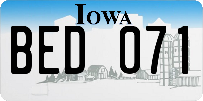 IA license plate BED071