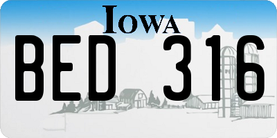 IA license plate BED316