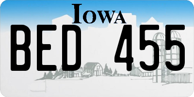IA license plate BED455