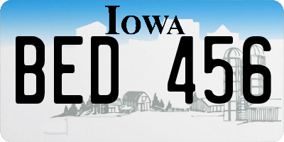 IA license plate BED456