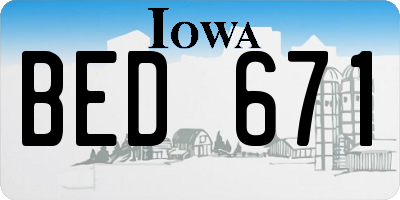 IA license plate BED671