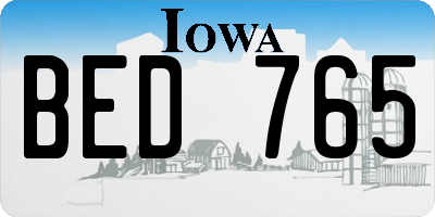 IA license plate BED765