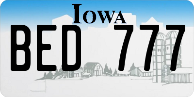IA license plate BED777