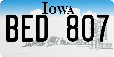 IA license plate BED807