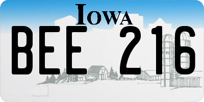 IA license plate BEE216