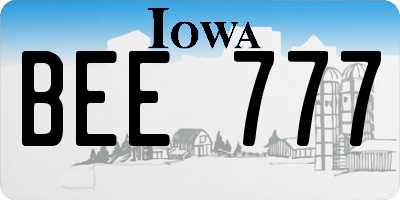 IA license plate BEE777