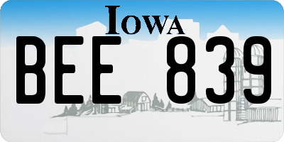 IA license plate BEE839