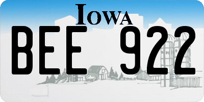 IA license plate BEE922