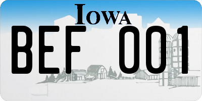 IA license plate BEF001