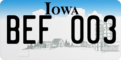 IA license plate BEF003