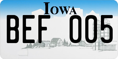 IA license plate BEF005