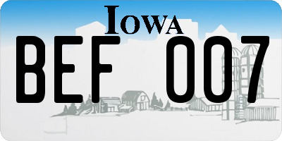 IA license plate BEF007