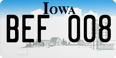 IA license plate BEF008