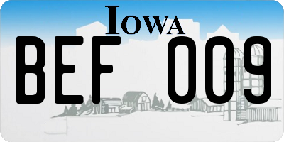IA license plate BEF009