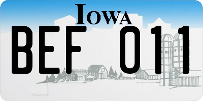 IA license plate BEF011