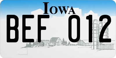 IA license plate BEF012
