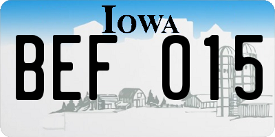 IA license plate BEF015