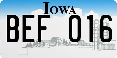 IA license plate BEF016