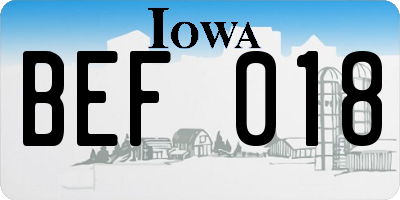 IA license plate BEF018