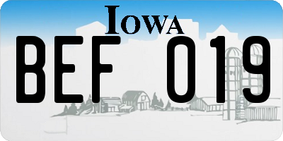 IA license plate BEF019