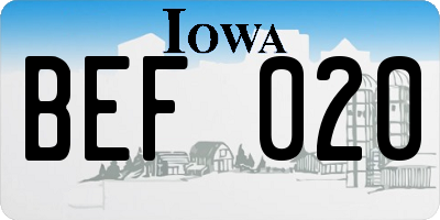 IA license plate BEF020
