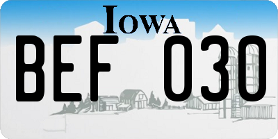 IA license plate BEF030