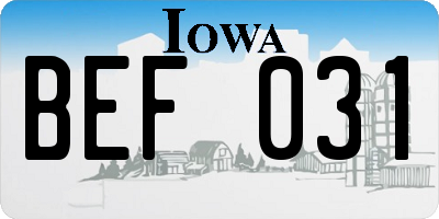 IA license plate BEF031