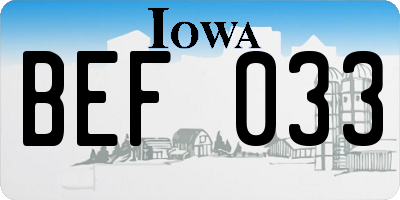 IA license plate BEF033