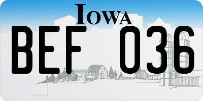 IA license plate BEF036