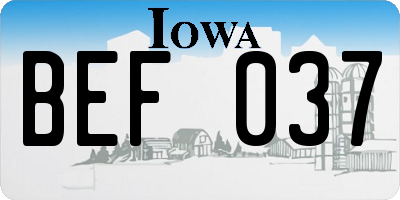 IA license plate BEF037