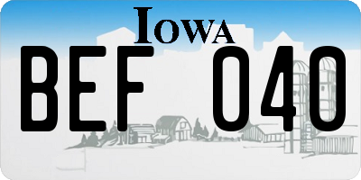 IA license plate BEF040