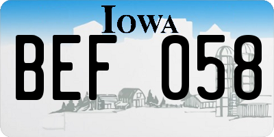 IA license plate BEF058