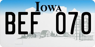 IA license plate BEF070