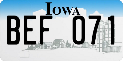 IA license plate BEF071