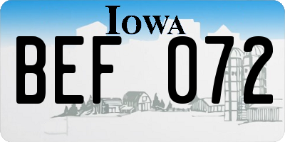 IA license plate BEF072